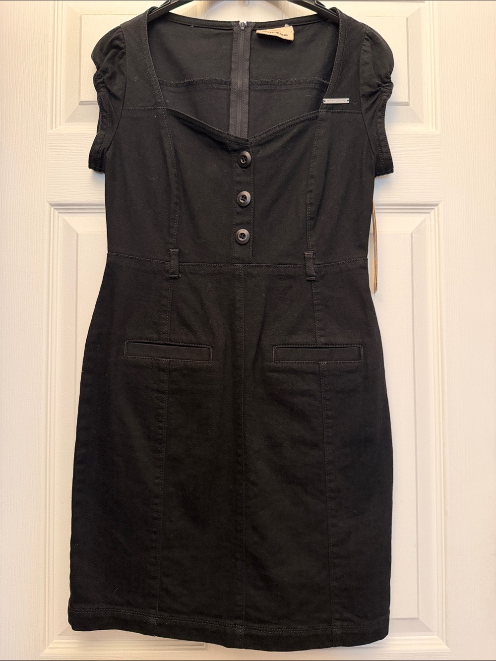 DKNY Black Denim Short-Sleeve Button-Front Dress